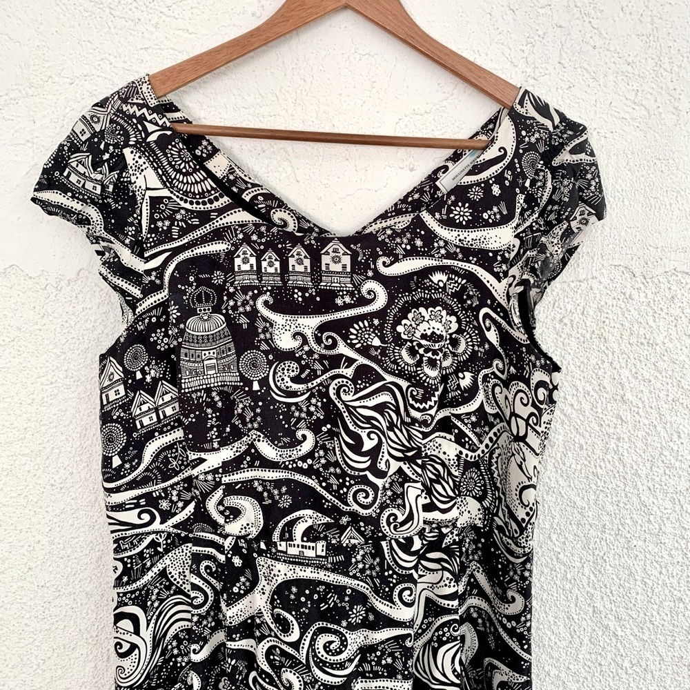 Anthropologie moulinette soeurs black and white swirling village dress